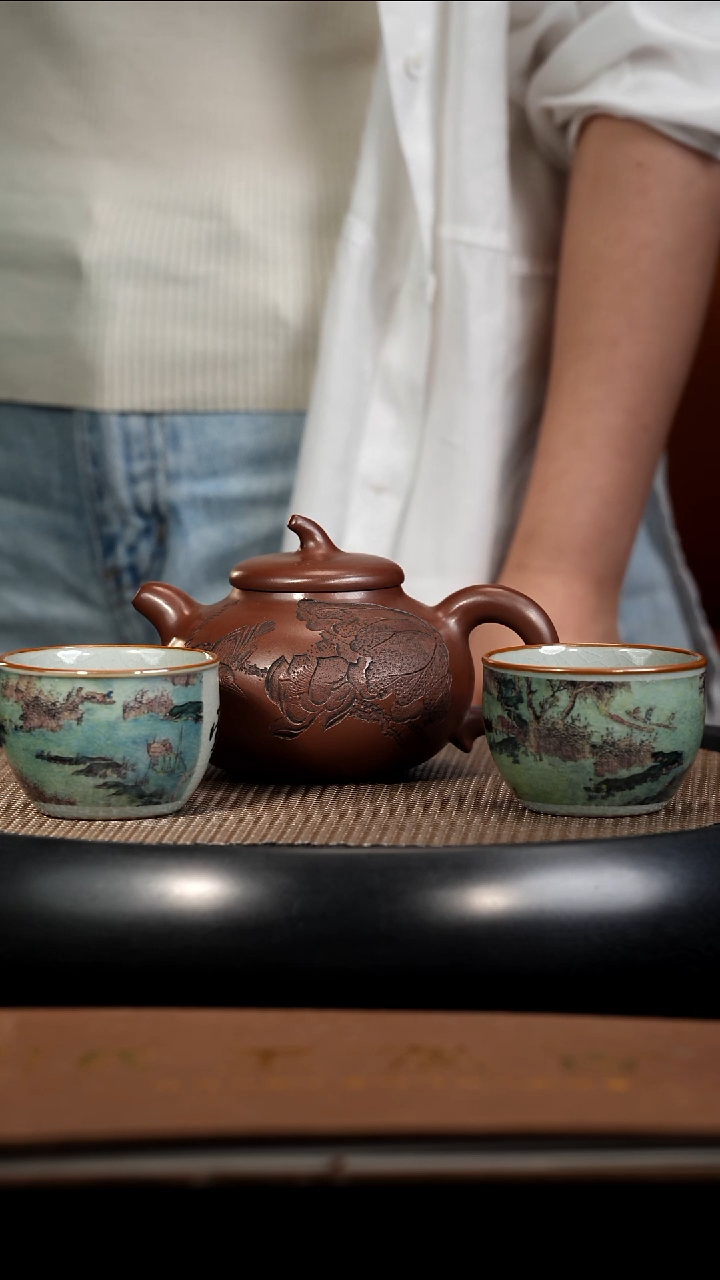 茶壶紫砂【F027】茄瓜+杯子宜兴紫砂WHF