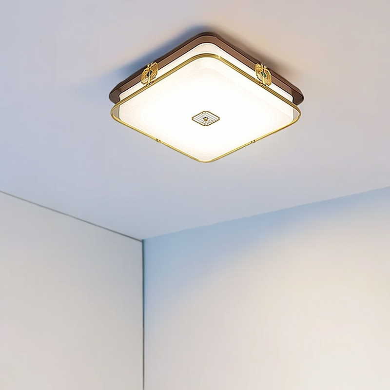 新中式全铜实木吸顶灯国风禅意简约大气客厅卧室书房茶室房间灯