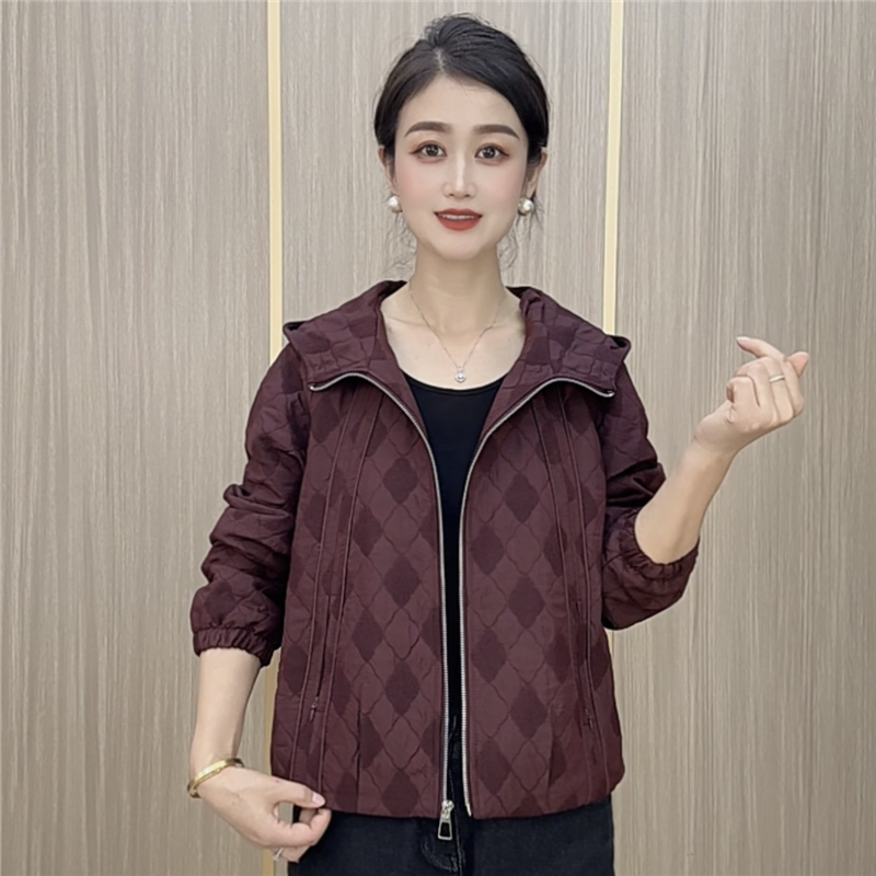 连帽提花外套时尚气质休闲女装短款上衣
