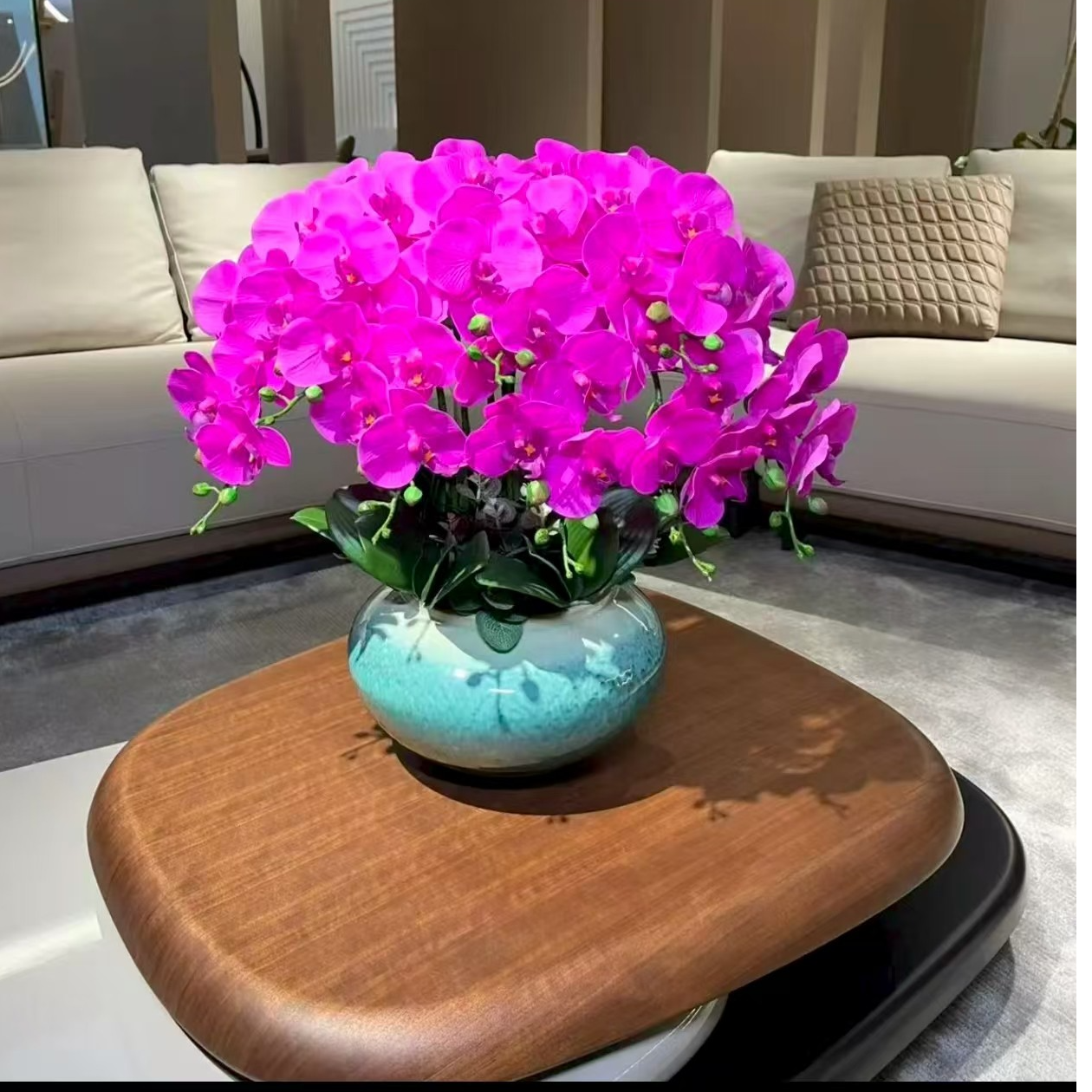 蝴蝶兰仿真花高档手感兰花盆栽室内客厅玄关茶几四季装饰假花桌面