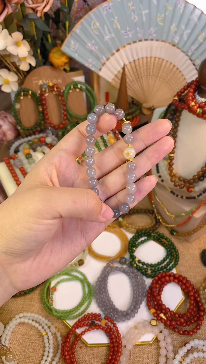 【闪购商品】和田玉手串18K金镶嵌烟紫