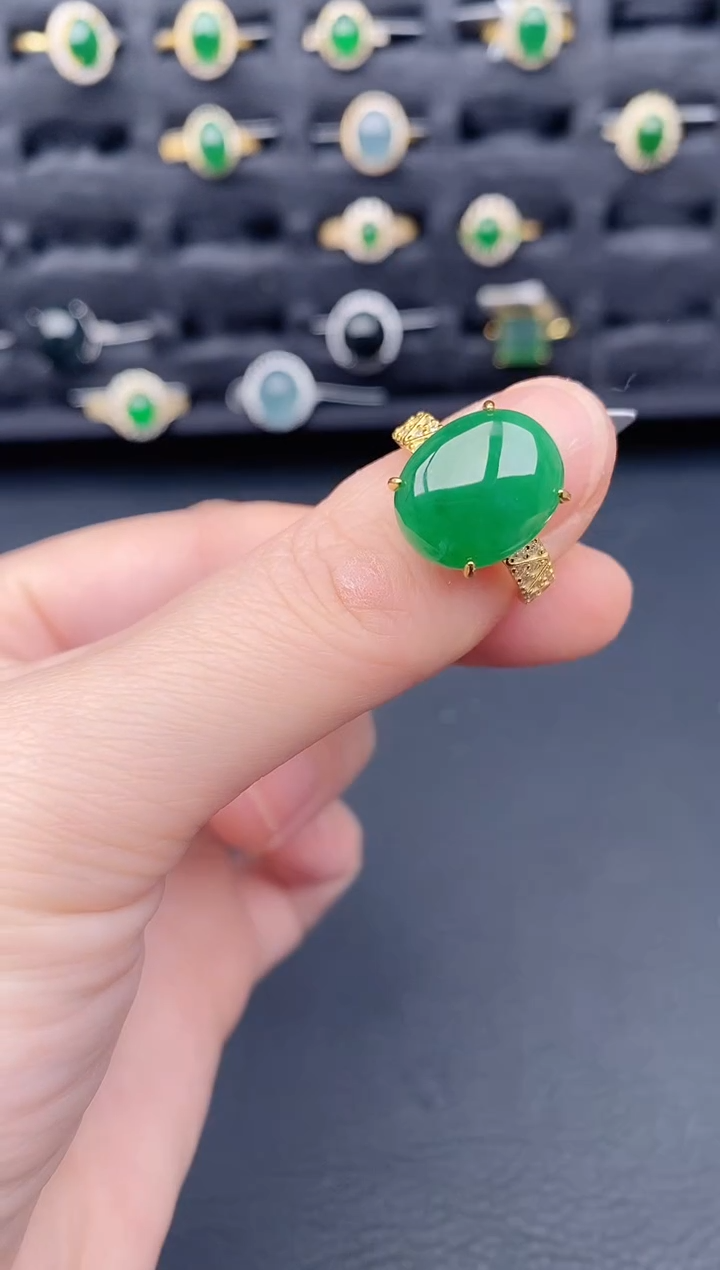 银S925镶嵌戒指翡翠天然a货翡翠189