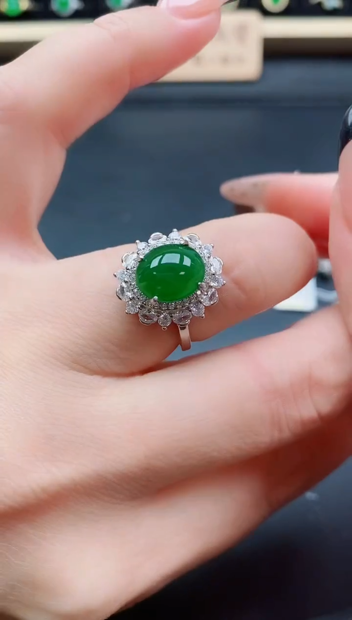 银S925镶嵌戒指翡翠1