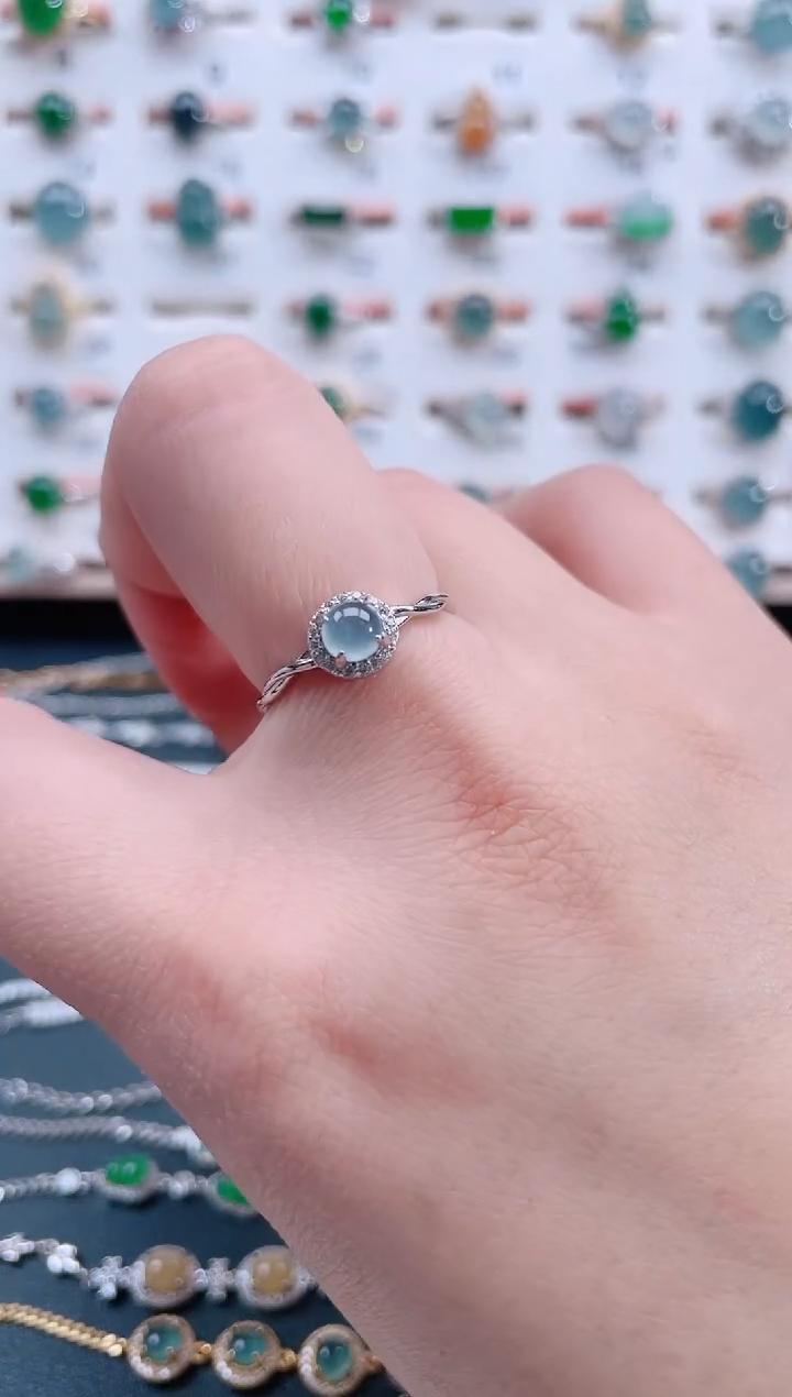 银S925镶嵌戒指翡翠天然翡翠