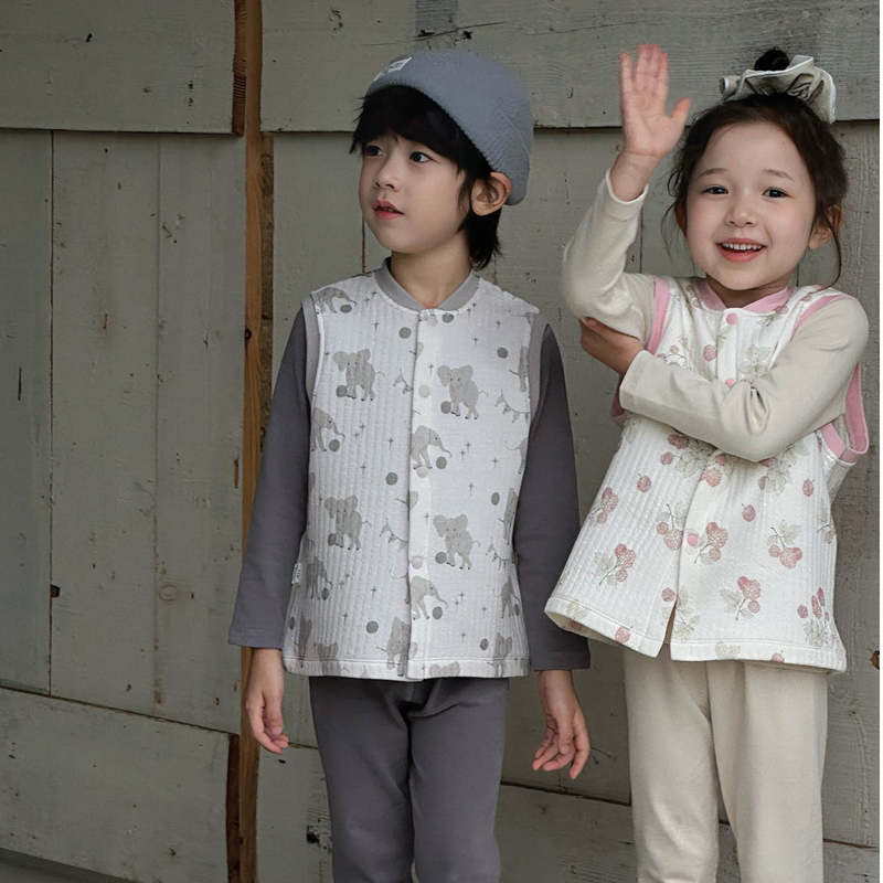 三层夹棉儿童马甲无感印花北欧风宝宝春秋婴儿打底