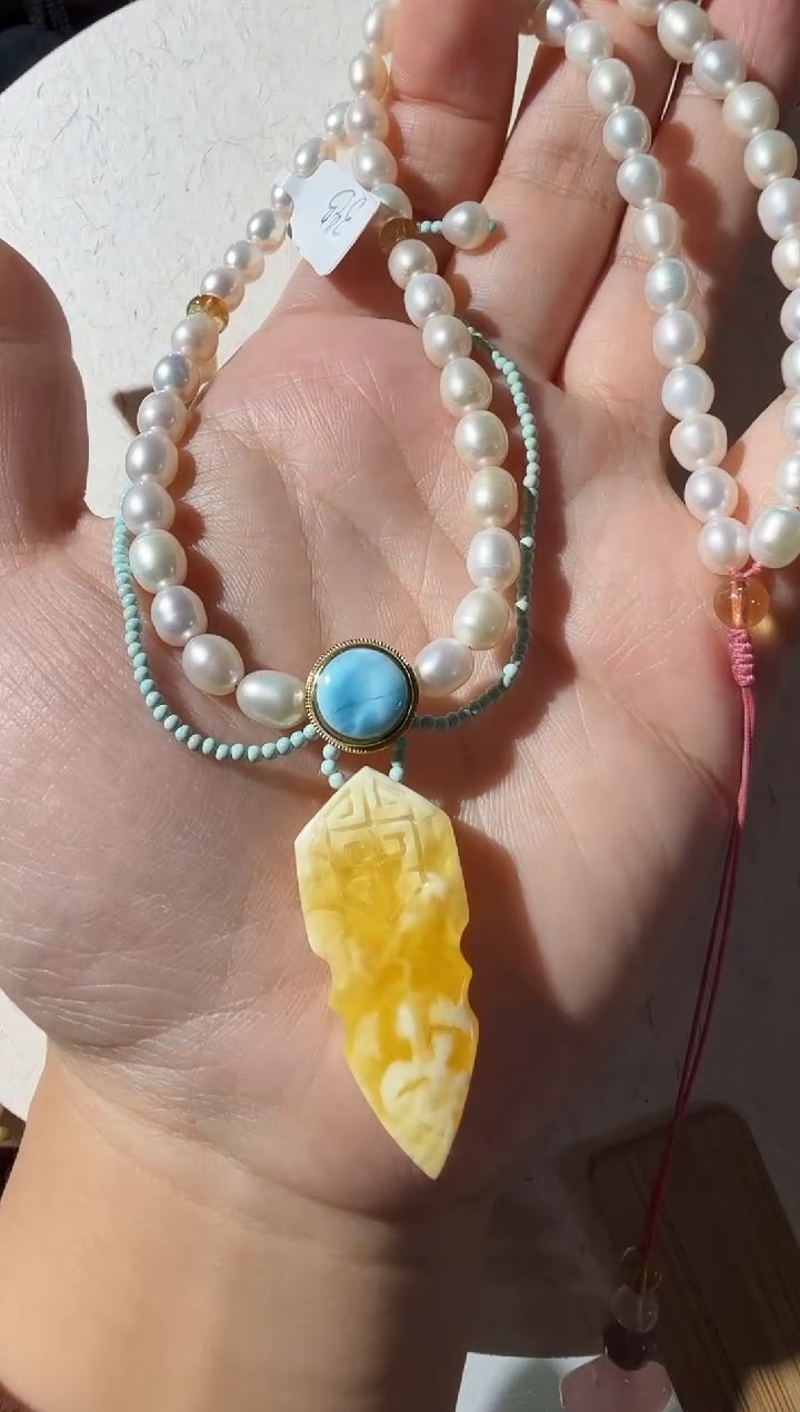 【闪购商品】蜜蜡项链银S925镀金镶嵌蜜蜡项链