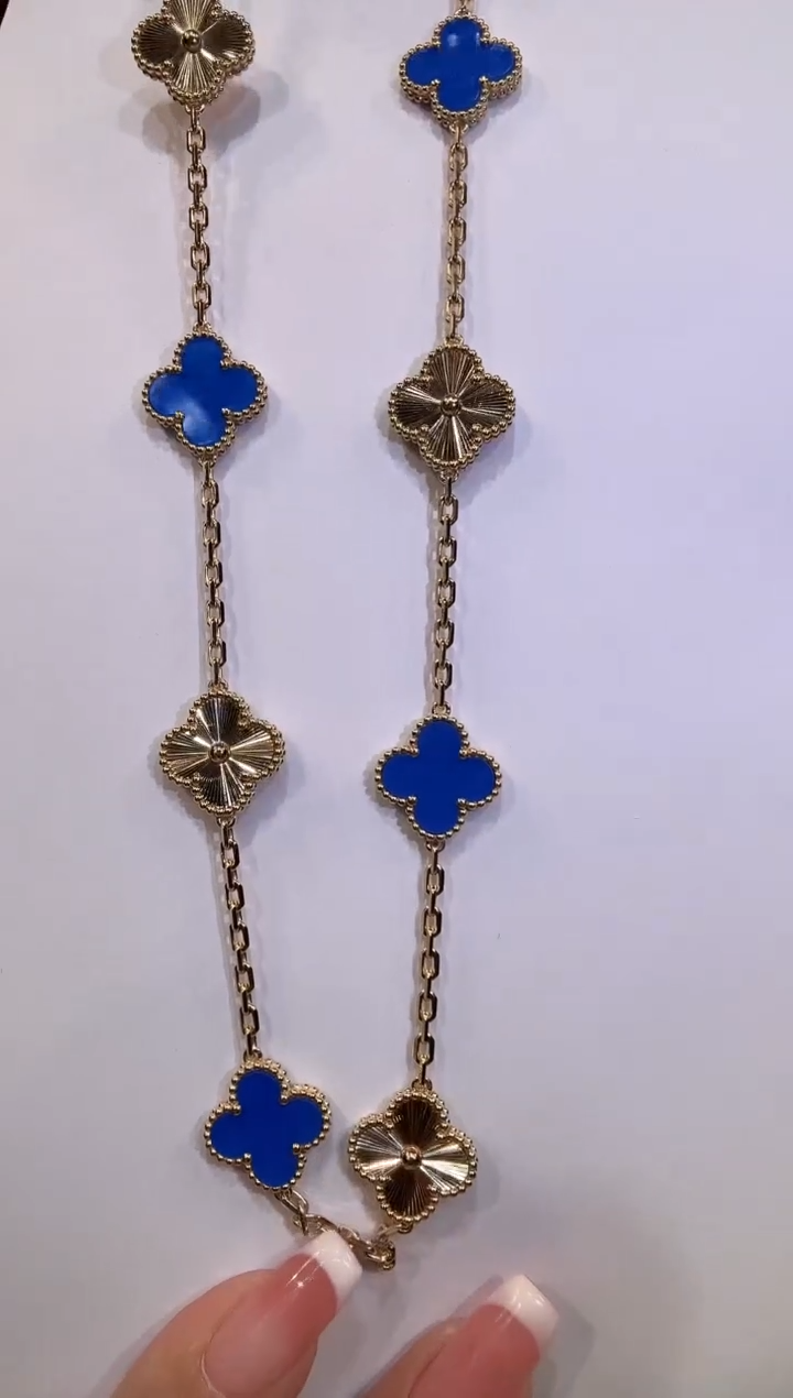 玛瑙/玉髓项链18K金镶嵌蓝镭射