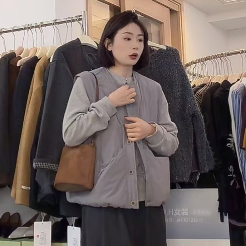 H.H女装专属秋冬大口袋棉马甲女保暖坎肩背心上衣纯色百搭外套