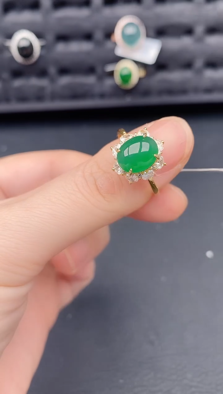 银S925镶嵌戒指翡翠天然a货翡翠329
