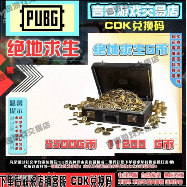 PUBG G币 绝地求生 CDK G而兑换码金币代充5500G币11200G币