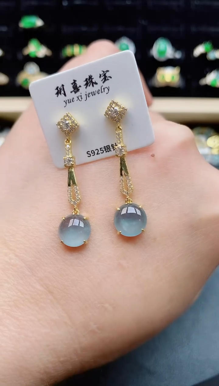 【闪购商品】翡翠耳饰银S925镶嵌12121