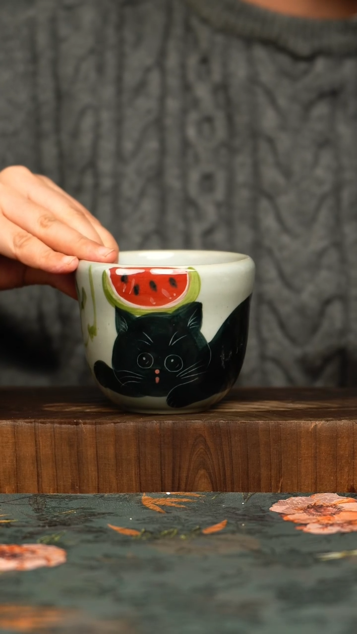 杯釉下彩手工手绘同款陶器     