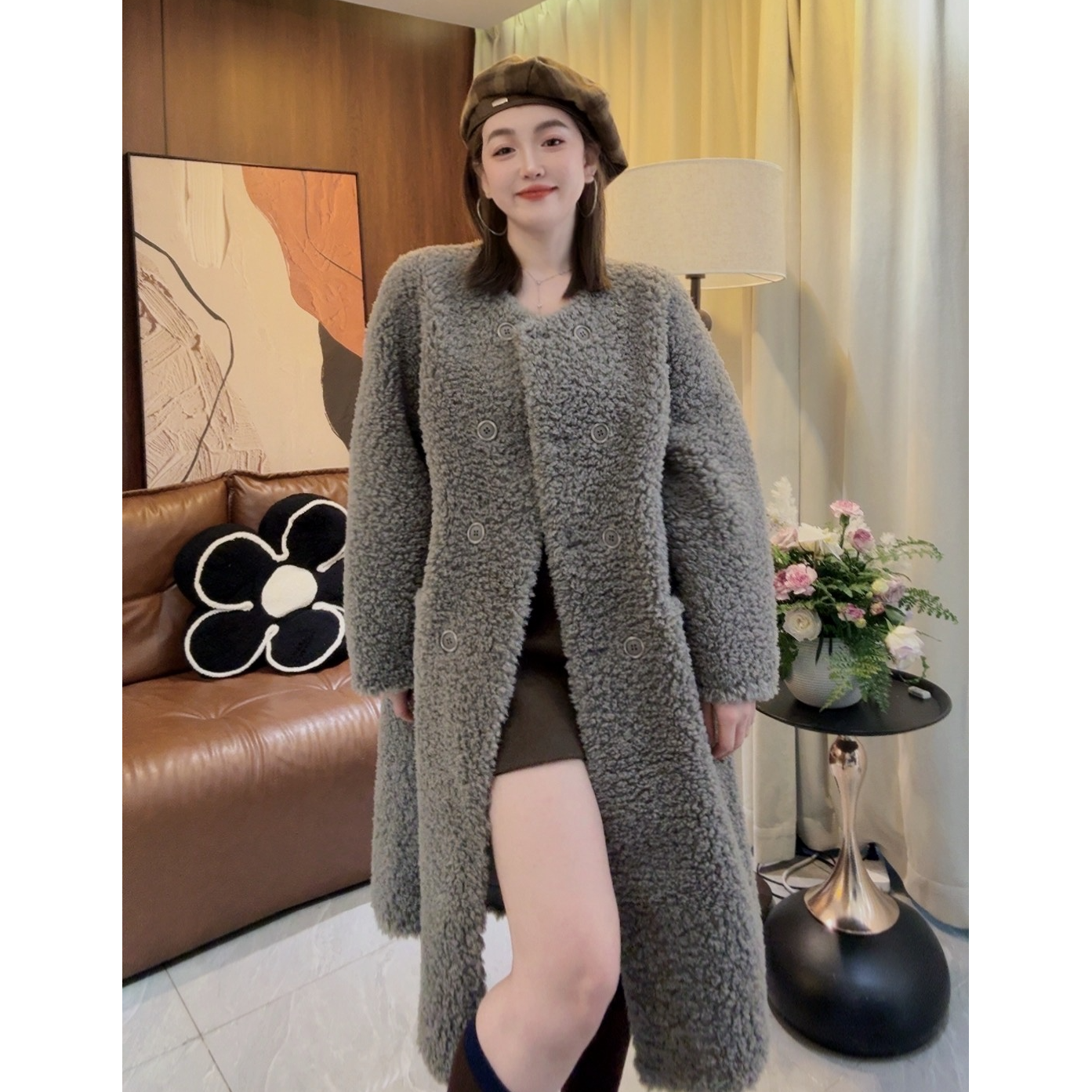 【桃子甄选】冬季新款中长款慵懒风软糯亲肤保暖羊羔毛外套时髦精款