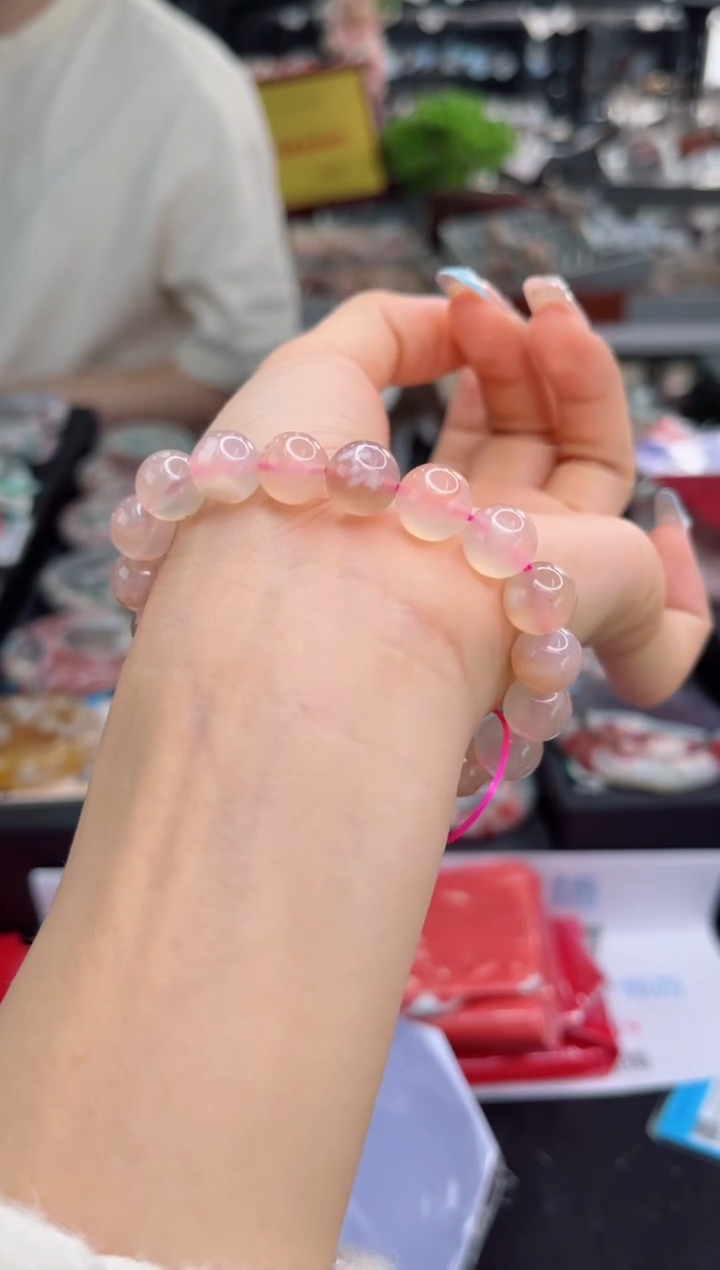 【闪购商品】石英质玉手镯未镶嵌樱花粉手串 多样性发货