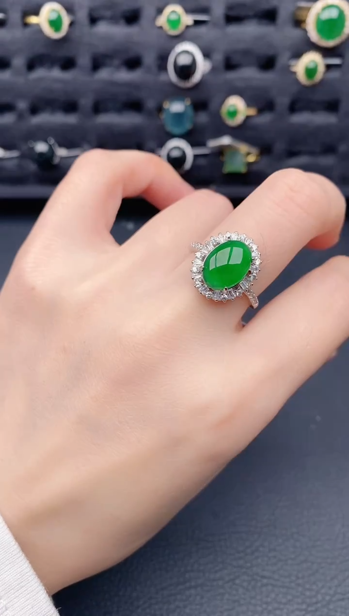 银S925镶嵌戒指翡翠天然a货翡翠570