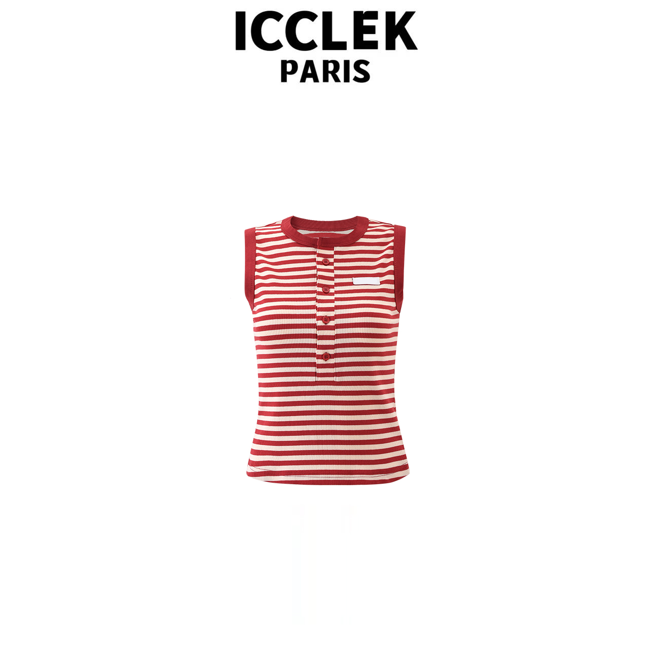 ICCLEK 红色条纹减龄显瘦针织衫背心百搭无袖气质夏季 -5692