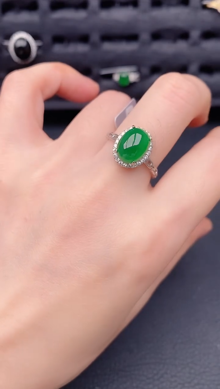 银S925镶嵌戒指翡翠天然a货翡翠201