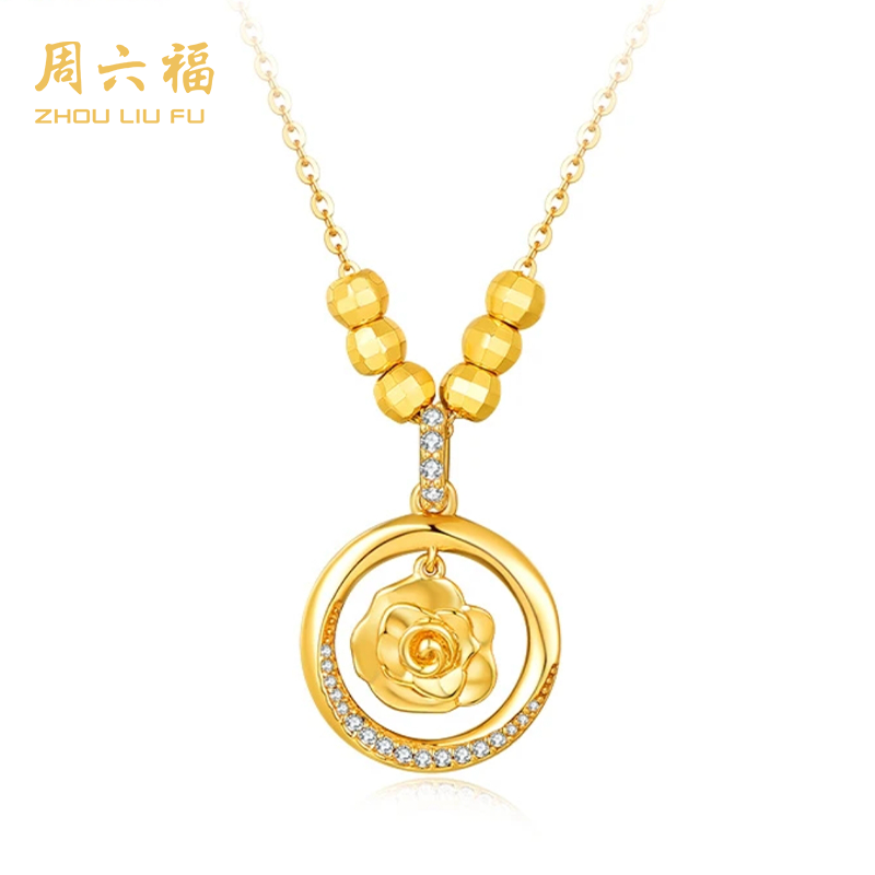 ZHOU LIU FU/周六福 坠链均925银合成锆石 玫瑰花环项链Y6376-NFS