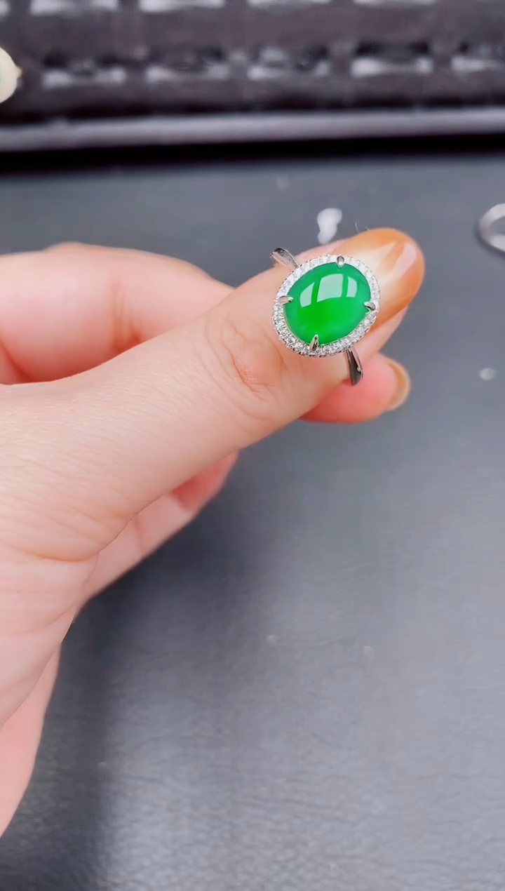 【闪购商品】翡翠戒指银S925镶嵌天然a货翡翠441