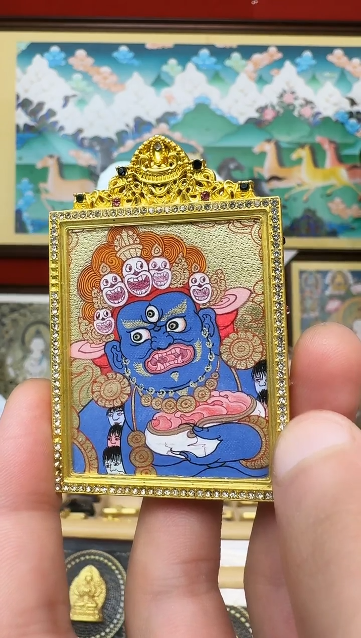 吊坠大黑-热贡纯手绘唐卡吊坠