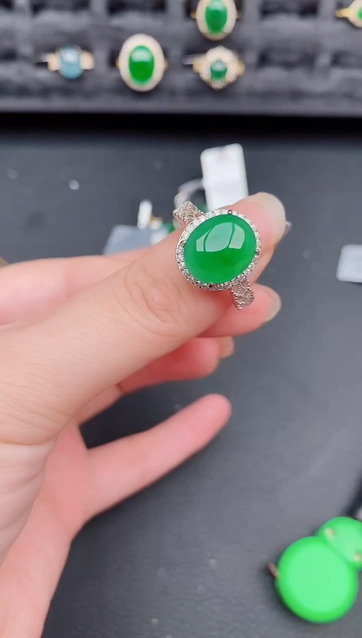 银S925镶嵌戒指翡翠天然a货翡翠246