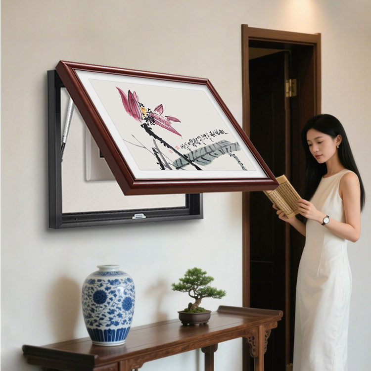 水墨荷花电表箱装饰画新中式配电箱遮挡实木开关箱遮挡盒花鸟挂画