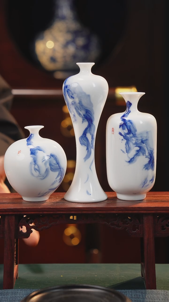 【闪购商品】摆件纯手工手绘高白泥瓷〖三件套〗