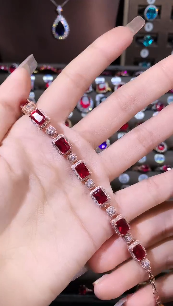 无925银酒红色手链