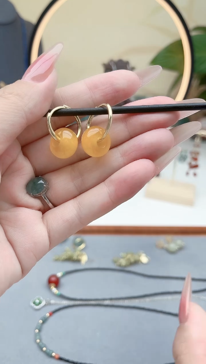 玛瑙/玉髓耳饰未镶嵌00黄色耳扣