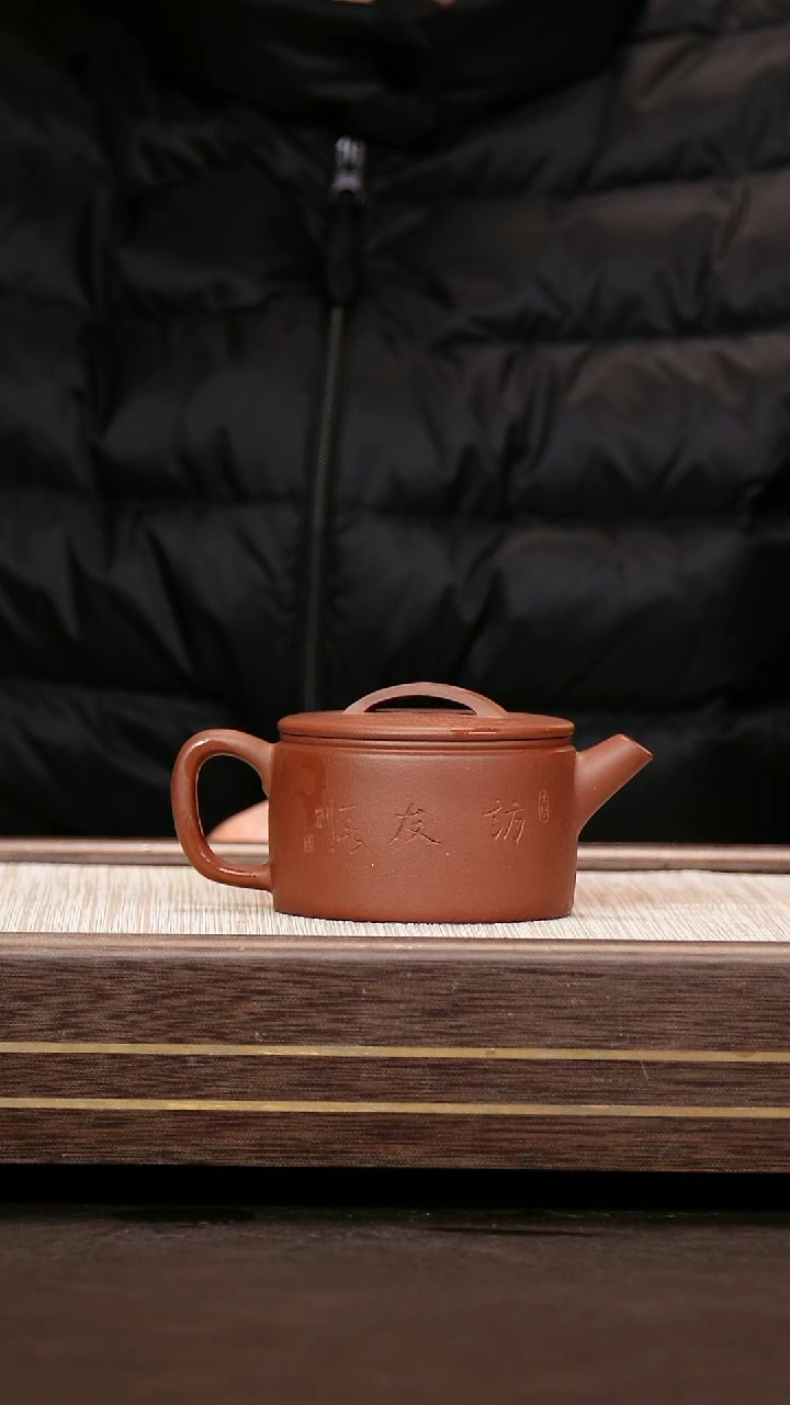 茶壶紫砂紫泥 汉瓦 刻绘