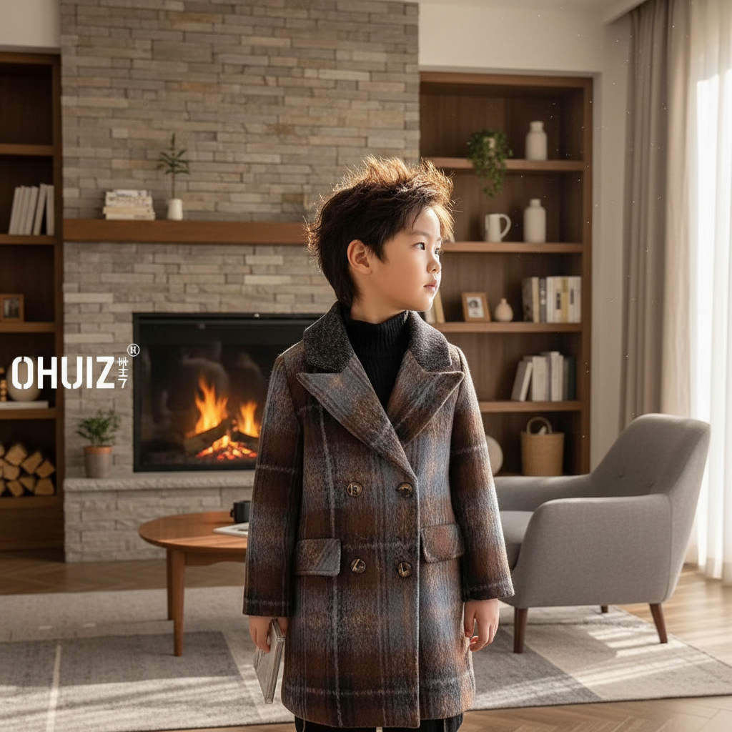 【3823】女童设计师冬款大衣毛呢冬款加厚外套男女童大衣