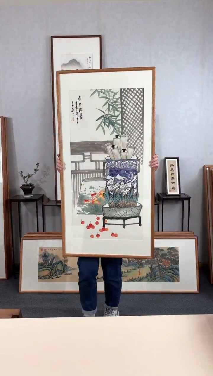 【闪购商品】国画手绘*金玉满堂*62*123cm实木框