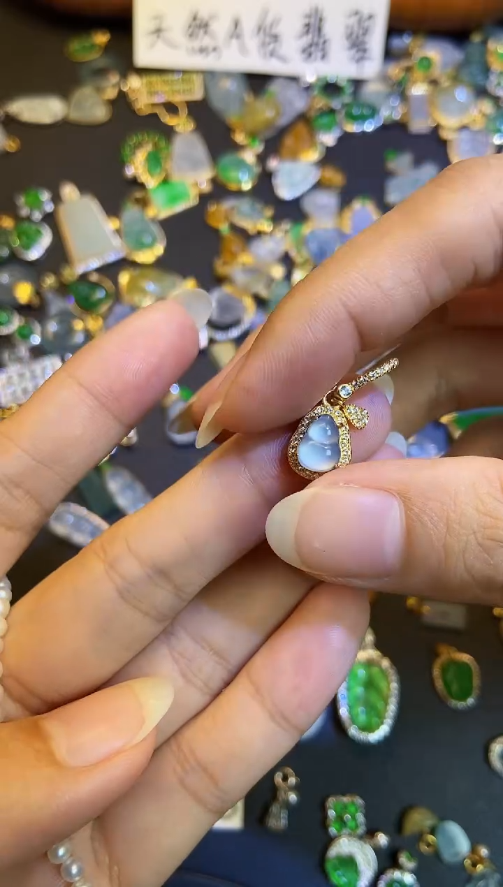 翡翠银S925镀金镶嵌吊坠(不含链)1