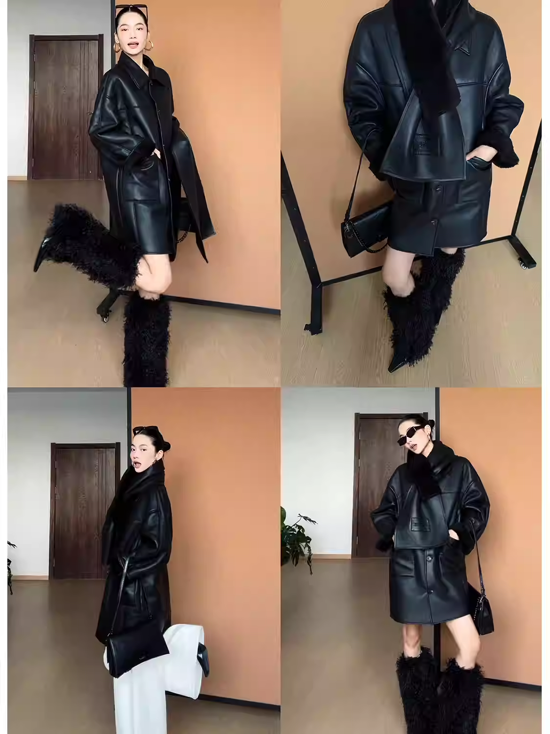 【冰岛极夜】小翻领加绒厚皮衣女宽松廓形口袋夹克皮毛一体外套
