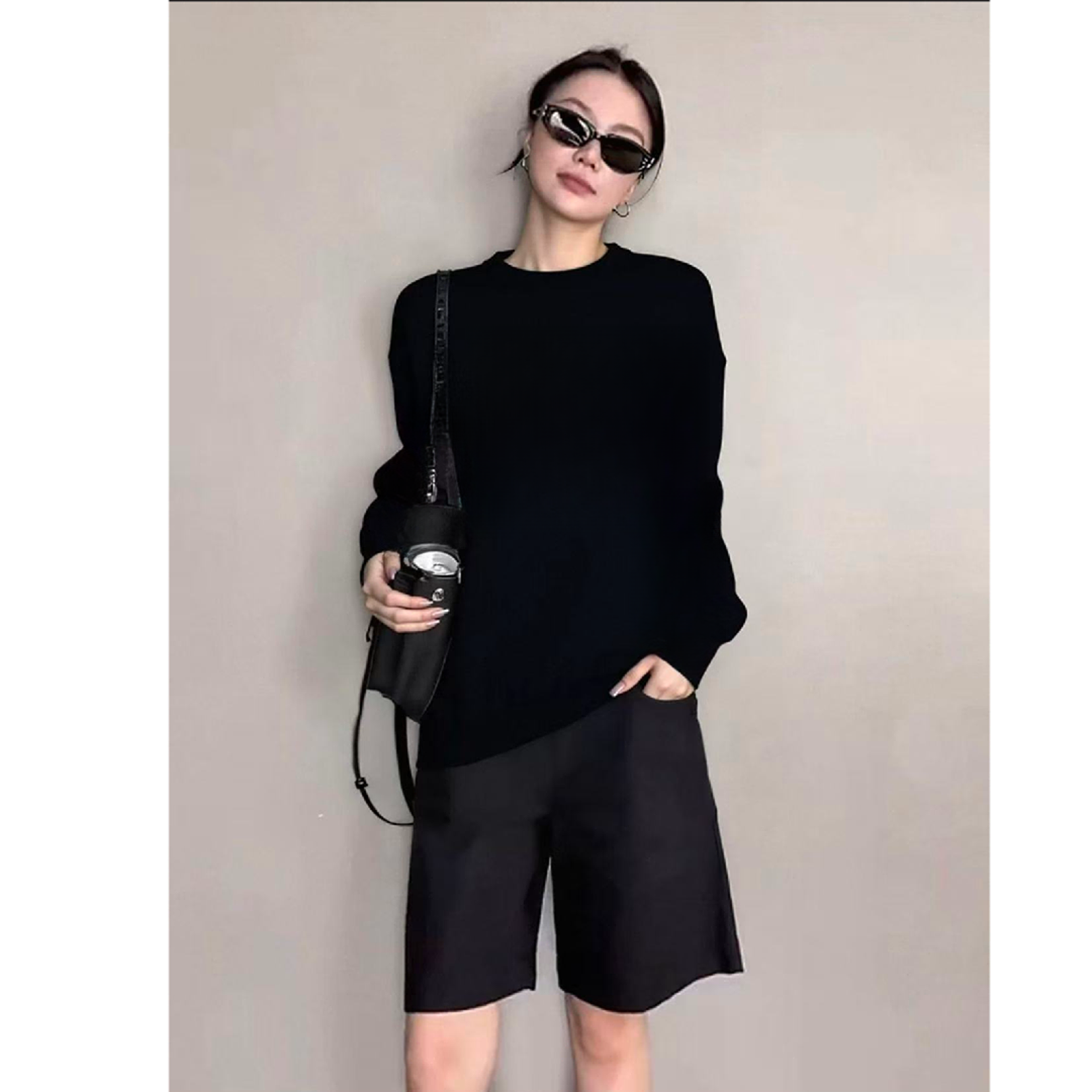 福利--选择编码--秋冬圆领纯色上衣宽松慵懒风长袖套头毛衣女小君