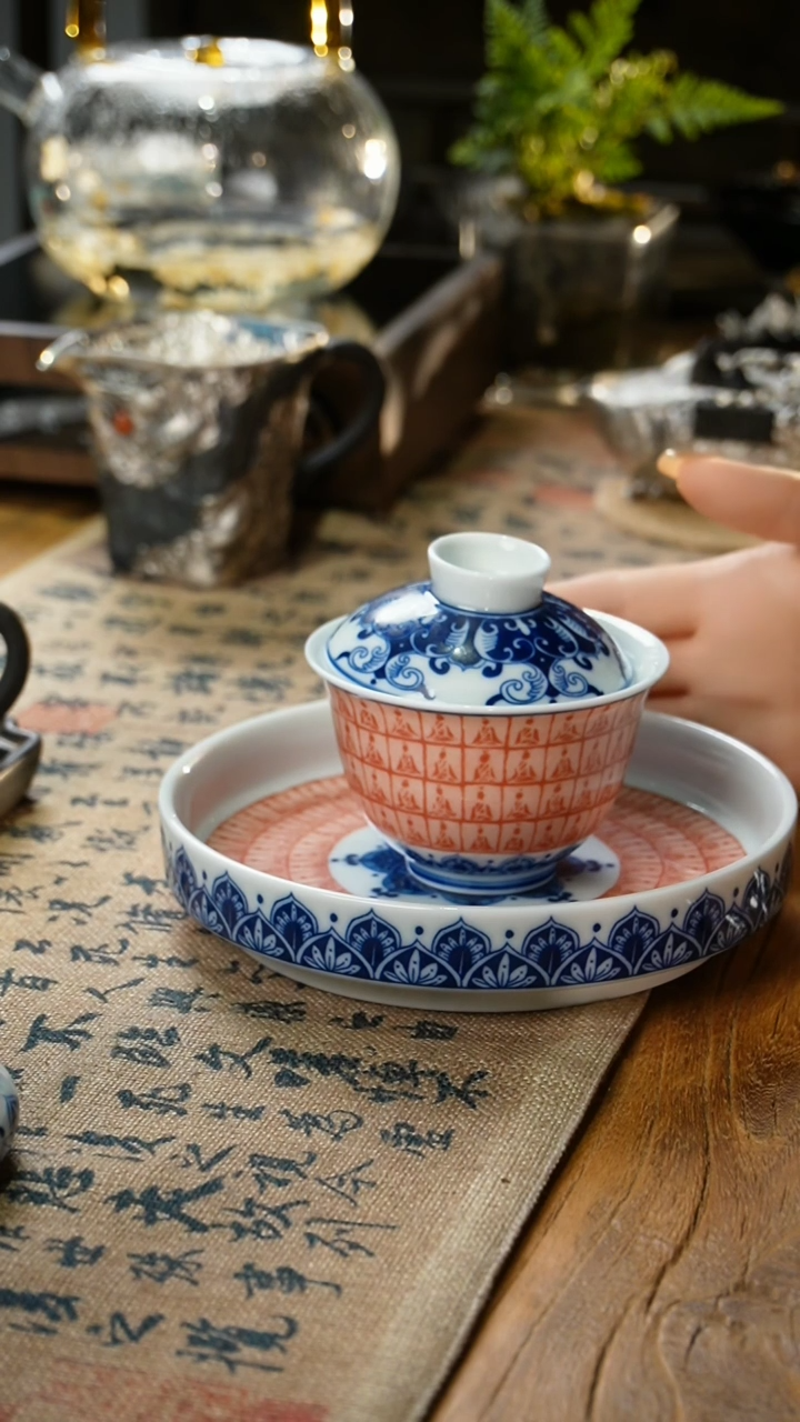 【闪购商品】福器艺术万佛盖碗＋壶承组合