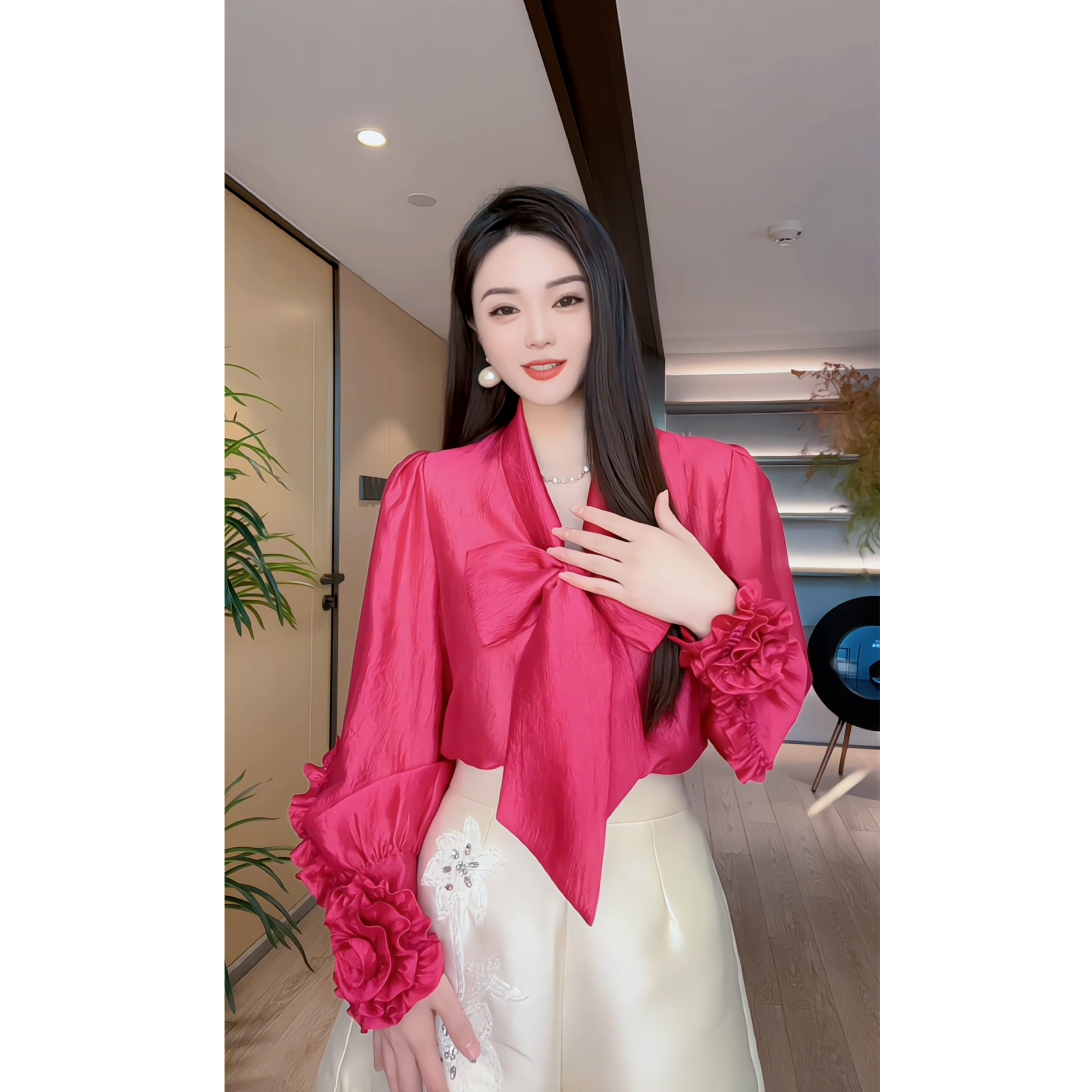 25年新款飘带花朵衬衫上衣 202403