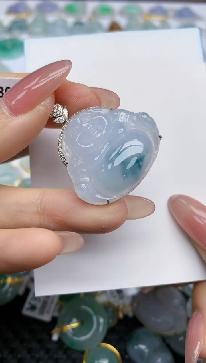 【闪购商品】翡翠挂件18K金镶嵌天然翡翠A货