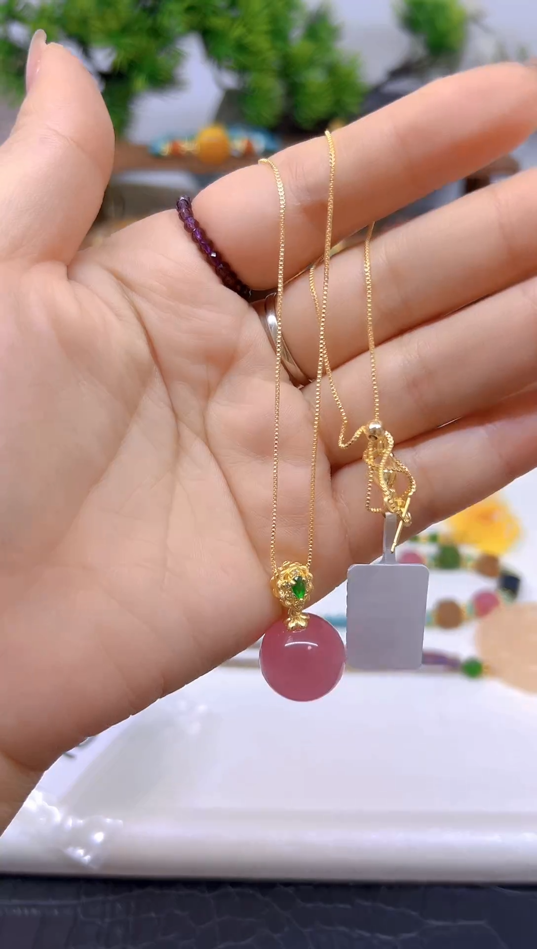 银S925镀金镶嵌套链碧玺DIY款D271