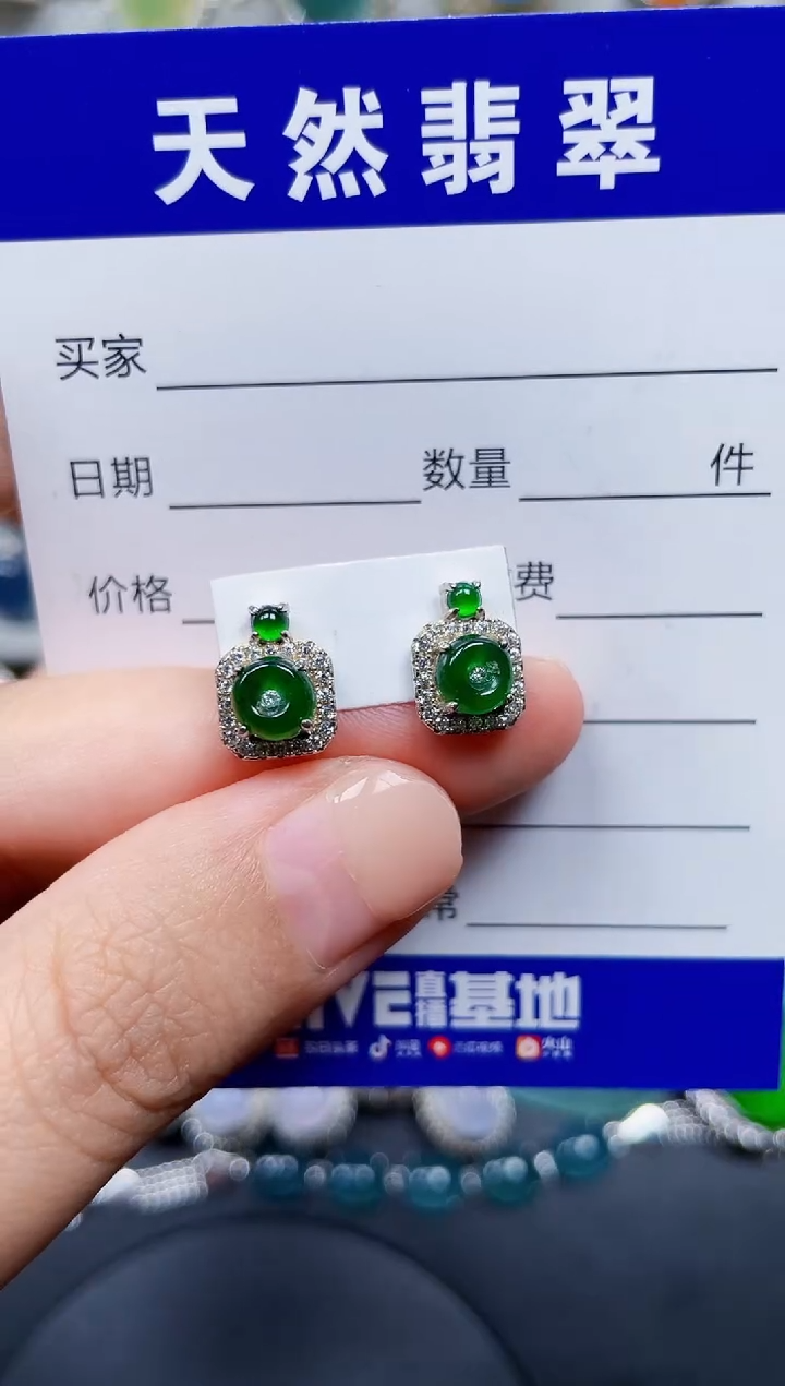 银S925镶嵌翡翠耳饰225