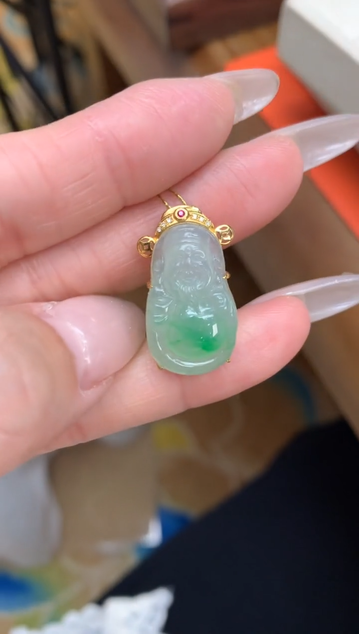 【闪购商品】翡翠颈饰18K金镶嵌财神