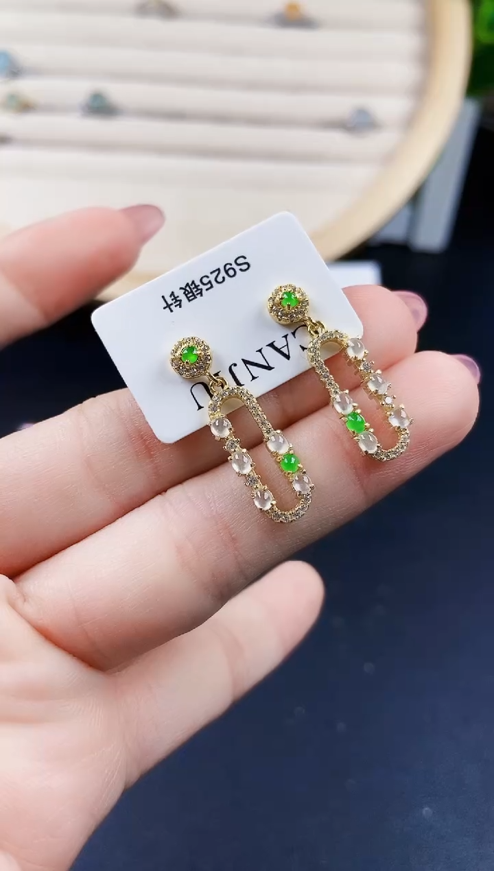 【闪购商品】翡翠耳饰银S925镶嵌120120120