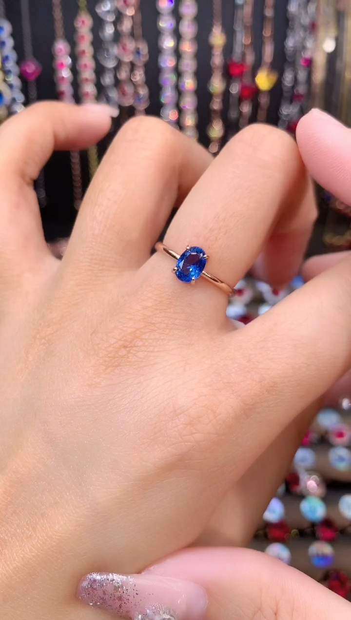 蓝宝石戒指银S925镶嵌玫瑰金