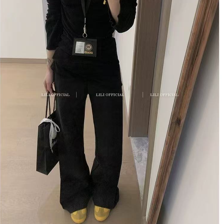 8807焊腿上吧 谁穿谁爱的蕾丝高腰西装喇叭裤