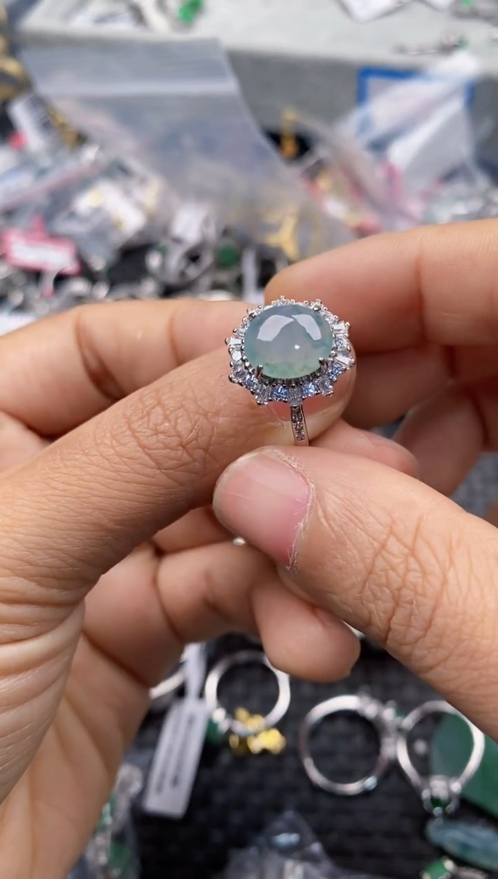 银S925镶嵌戒指翡翠777      9