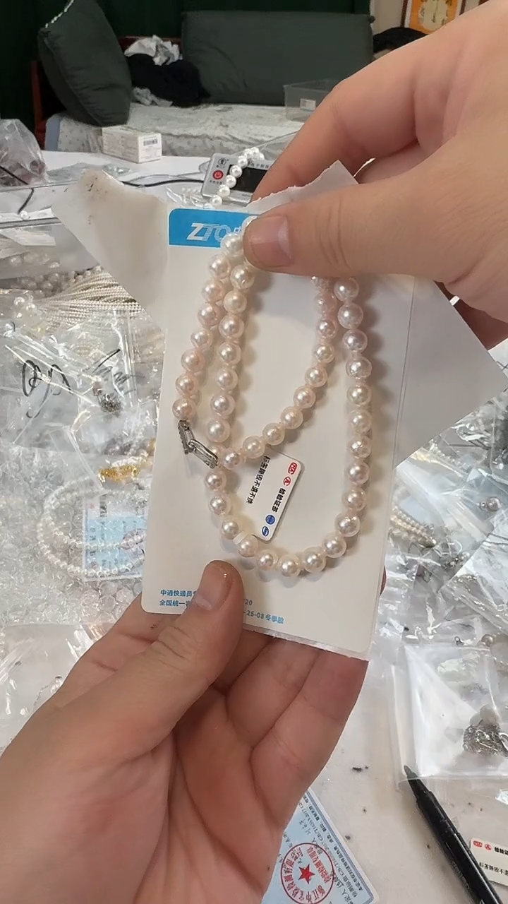 项链银S925镶嵌海水珍珠7-8mm 白满串-孤品