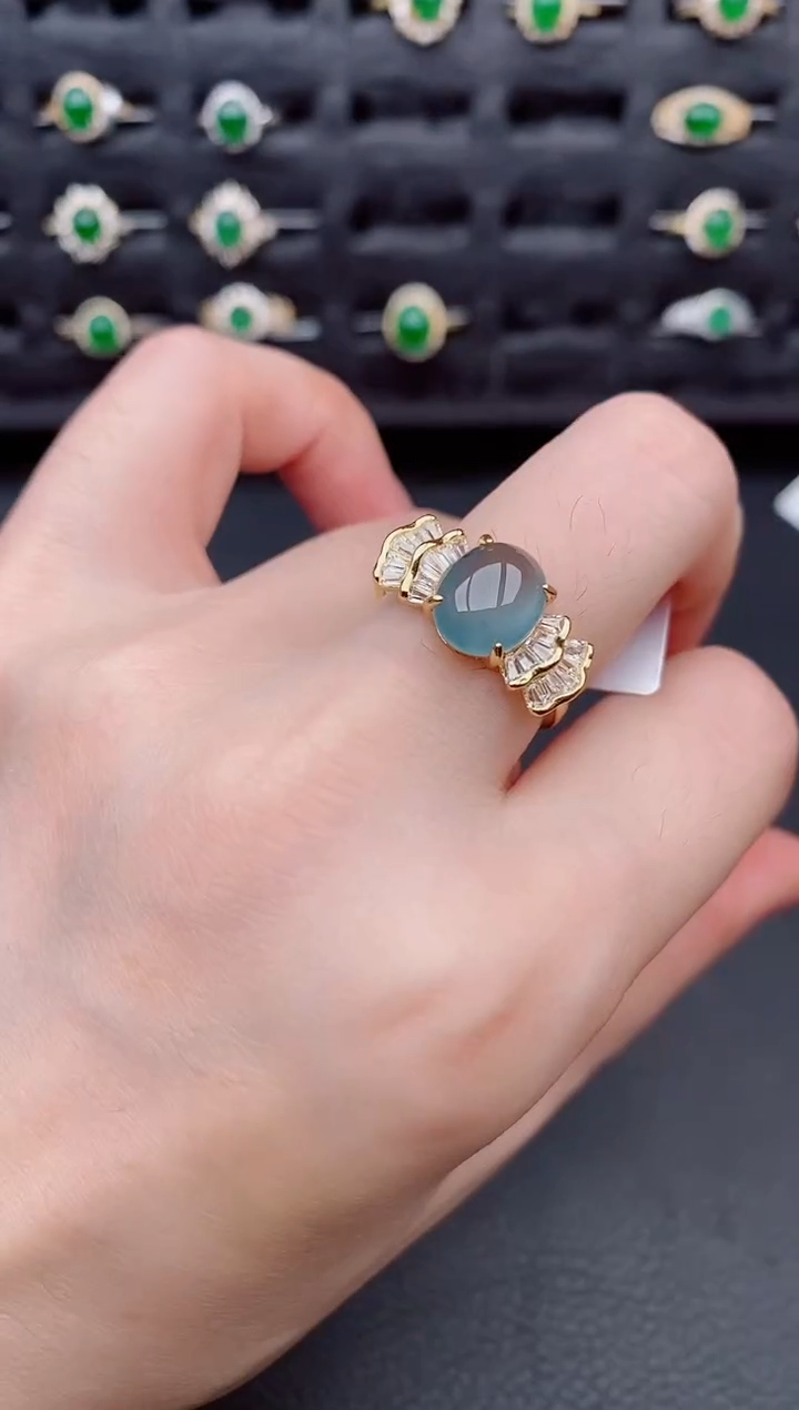 银S925镶嵌戒指翡翠天然a货翡翠96