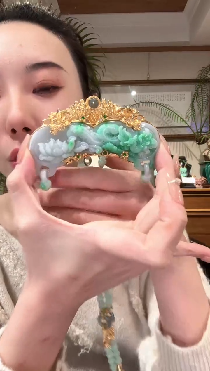 【闪购商品】翡翠颈饰银S925镀金镶嵌国风
