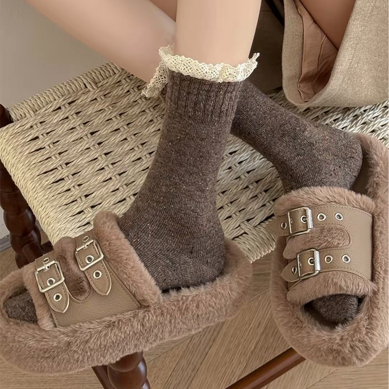 【悦兮】冬季中筒波点中筒袜时尚女士袜子纯色厚款春季防汗11