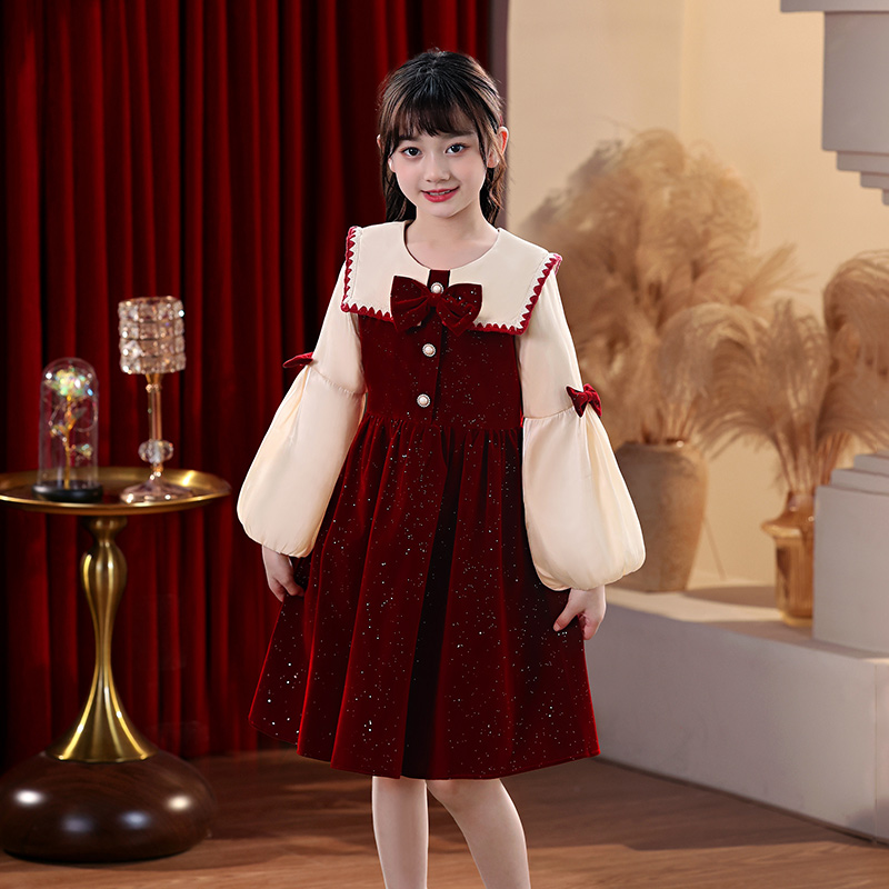 女童秋冬款连衣裙2025新款冬季加绒小女孩洋气公主裙儿童冬装裙子